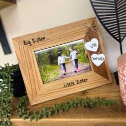"Big Sister Little Brother Photo Frame - Personalised Solid Oak Wood Picture New Baby Sibling Bespoke Gift Mum Dad 6x4"" Or 7x5" - thumbnail 2