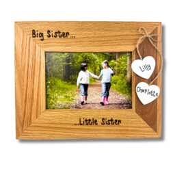 "Big Sister Little Brother Photo Frame - Personalised Solid Oak Wood Picture New Baby Sibling Bespoke Gift Mum Dad 6x4"" Or 7x5" - thumbnail 1