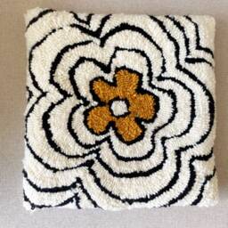 Groovy Punch Needle Pillow Cover, Decorative Embroidered Flower Cushion Cover, Floral Aesthetics, Black & White Rug Cushion, Tufted - thumbnail 4