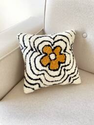 Groovy Punch Needle Pillow Cover, Decorative Embroidered Flower Cushion Cover, Floral Aesthetics, Black & White Rug Cushion, Tufted - thumbnail 1