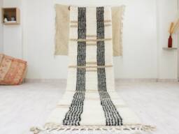 White Moroccan Runner Rug - Hallway Runner Moroccan & Brown Beni Ourain Genuine Lamb Wool - thumbnail 1