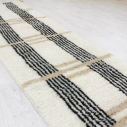 White Moroccan Runner Rug - Hallway Runner Moroccan & Brown Beni Ourain Genuine Lamb Wool - thumbnail 3