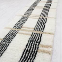 White Moroccan Runner Rug - Hallway Runner Moroccan & Brown Beni Ourain Genuine Lamb Wool - thumbnail 2