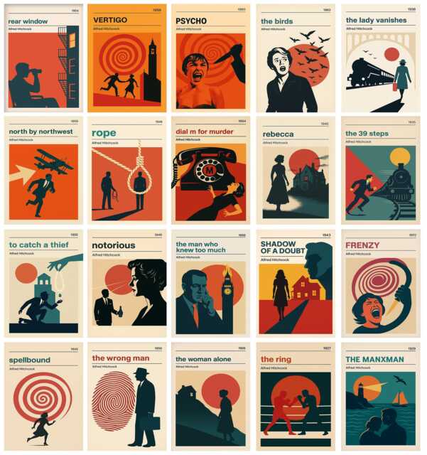 Alfred Hitchcock Minimal Art Poster - 20 Iconic Films Collection - Framed Or Unframed Multiple Sizes - image 1