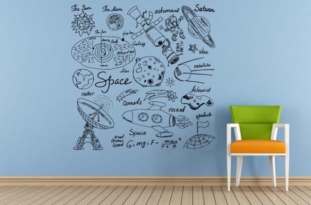 Space Solar System Planets Stars Earth Sun Moon Mars Venus Mercury Neptune Jupiter Wall Room Vinyl Mural Art Decor Decal Sticker L1649 - image 1