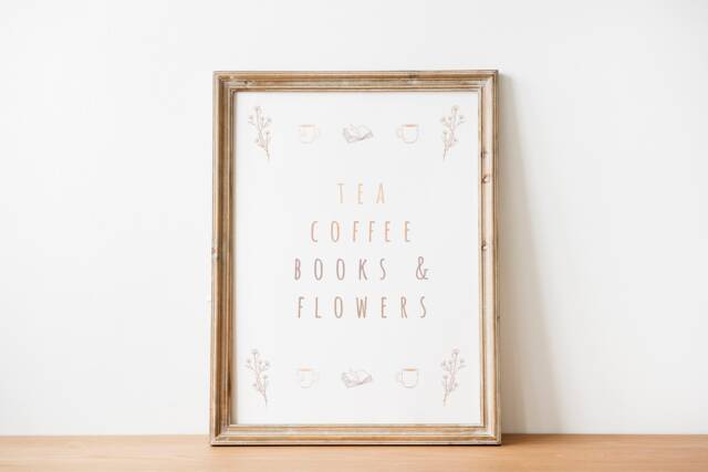 Tea Coffee Books & Flowers Art Print, Literary Gifts, Book Lover, Wall Decor, Kitchen Signs - image 1