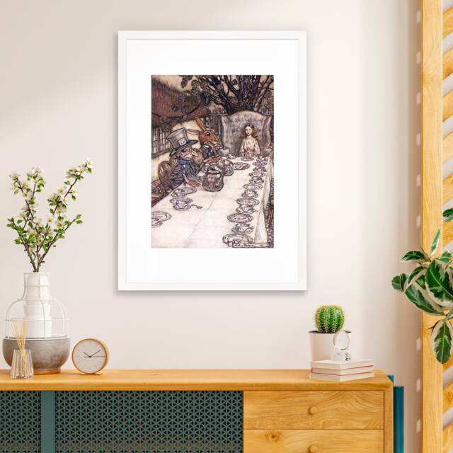 Alice in Wonderland Framed Art Print Poster Wall Mounted Antique Book Illustration Mad Hatter Tea Party Arthur Rackham Victorian Cute Quirky - image 1