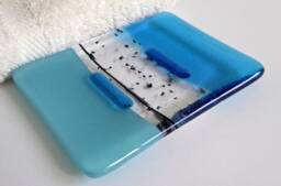 Fused Glass Soap Dish in Bright Turquoise Blue By Bprdesigns