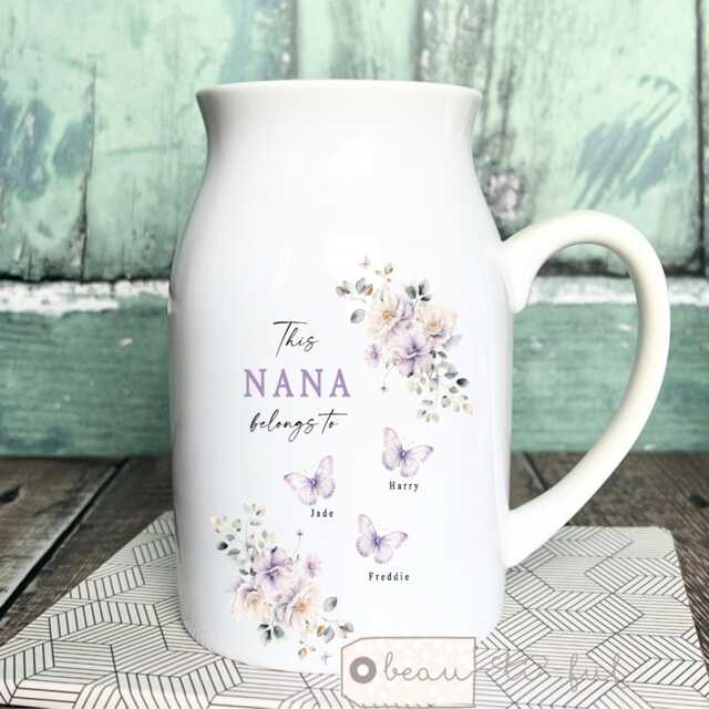 Personalised Nanny Belongs To Small Vase Jug Mug Wildflower Floral Ceramic Flower Gift For Her, Nanna Grandma Nana Gran - image 1