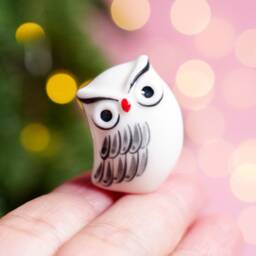 Hand-Painted Ceramic Snowy Owl Figurine Christmas Ornament