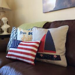 Applique Sailing Boat Pillow Patriotic Nautical Decor - thumbnail 4