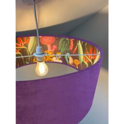 Purple Velvet Wonderland Drum Lampshade, Double Sided Lampshade With Paper On Interior, Ceiling Light Shade - thumbnail 2