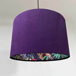 Purple Velvet Wonderland Drum Lampshade, Double Sided Lampshade With Paper On Interior, Ceiling Light Shade