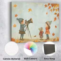 Autumn Children Nature Photography Adventure Illustration Canvas Wall Art Print Decor Picture Ready To Hang - thumbnail 2
