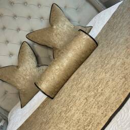 Diana Luxury Textured Bolster Brass Gold Duck Feather Cushion Included Contrasting Black Piping Designer Fabric High Quality - thumbnail 2