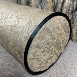 Diana Luxury Textured Bolster Brass Gold Duck Feather Cushion Included Contrasting Black Piping Designer Fabric High Quality - thumbnail 3