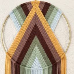 Retro Green Wall Hanging, Art Deco Decor, Beaded Macrame Art, Woven Boho 70's Decor, Yarn Hoop, Fall Home Fiber Art - thumbnail 3