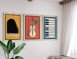 Set Of 3 Music Prints, Poster, Print, Musical Wall Art, Decor, Gift For Musician, Gift, Piano, Violin, Keyboard - thumbnail 1