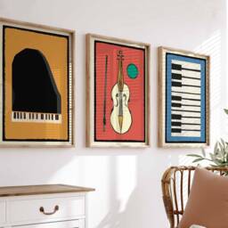 Set Of 3 Music Prints, Poster, Print, Musical Wall Art, Decor, Gift For Musician, Gift, Piano, Violin, Keyboard - thumbnail 2