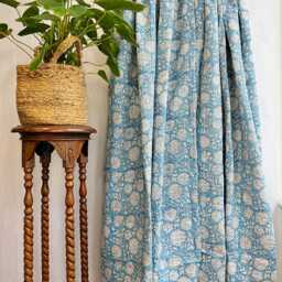 Kantha Stitch Pure Cotton Reversible Bed/Sofa Throw King Size - Handmade Handprinted Floral Dohar White Blue Garden Bloom Daisy - thumbnail 2