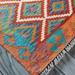 Classic Kilim Rug, Handmade Artisan Afghan Turkish Scandinavian Navajo Bohemian Wool Flatweave Multicolour Rug 124x88 cm - thumbnail 3