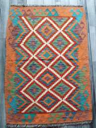 Classic Kilim Rug, Handmade Artisan Afghan Turkish Scandinavian Navajo Bohemian Wool Flatweave Multicolour Rug 124x88 cm - thumbnail 1