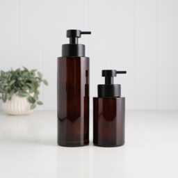 250Ml & 500Ml Amber Glass Soap Dispenser - Refillable Brown Bottle Eco Sustainable Pump Reusable Bathroom Accessory