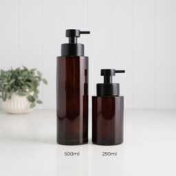 250Ml & 500Ml Amber Glass Soap Dispenser - Refillable Brown Bottle Eco Sustainable Pump Reusable Bathroom Accessory - thumbnail 3
