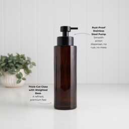 250Ml & 500Ml Amber Glass Soap Dispenser - Refillable Brown Bottle Eco Sustainable Pump Reusable Bathroom Accessory - thumbnail 2