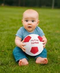 Red My 1st Football Baby Rattle Soft Fleece Ball Toy Toddler Shower Gift Sensory New Parents Fan