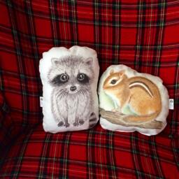 Watercolor Raccoon Pillow, Woodland Nursery Decor - thumbnail 2