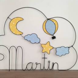 Customizable Wire Cloud Name - Hot Air Balloon Trip Balloon, Moon, Star & Clouds Baby Room Decoration - thumbnail 3