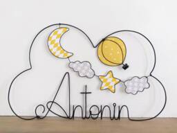 Customizable Wire Cloud Name - Hot Air Balloon Trip Balloon, Moon, Star & Clouds Baby Room Decoration - thumbnail 1