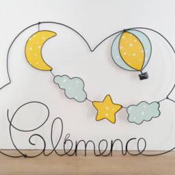 Customizable Wire Cloud Name - Hot Air Balloon Trip Balloon, Moon, Star & Clouds Baby Room Decoration - thumbnail 2