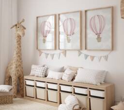 Set Of 3 Hot Air Balloon Animals Prints, Nursery, Playroom, Children's Poster, Girls Boys Bedroom, Kids Wall Art, A3 A4 Print - thumbnail 1