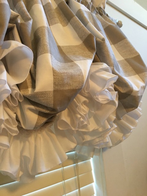 Farmhouse Chic Buffalo Check Balloon Curtain With White Double Ruffles & Color Choices - image 1