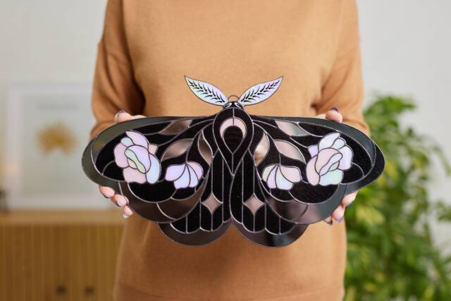 Floral Moth Stained Glass Wall Hanging Decorative Mirror Butterfly Art Unique Gift Idea Modern Boho Home Decor Window Suncatcher - image 1