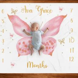 Butterfly Milestone Blanket, Personalized Monthly Baby Milestone, Shower, Photo Girl - thumbnail 2