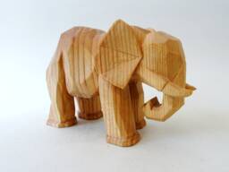 Hand Carved Elephant Figure Flat Plane Carving Wooden Folk Art Sculpture Ooak Rustic Animal Statue - thumbnail 1