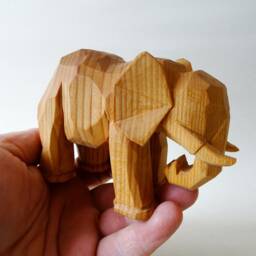 Hand Carved Elephant Figure Flat Plane Carving Wooden Folk Art Sculpture Ooak Rustic Animal Statue - thumbnail 4