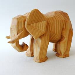 Hand Carved Elephant Figure Flat Plane Carving Wooden Folk Art Sculpture Ooak Rustic Animal Statue - thumbnail 2
