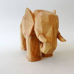 Hand Carved Elephant Figure Flat Plane Carving Wooden Folk Art Sculpture Ooak Rustic Animal Statue - thumbnail 3