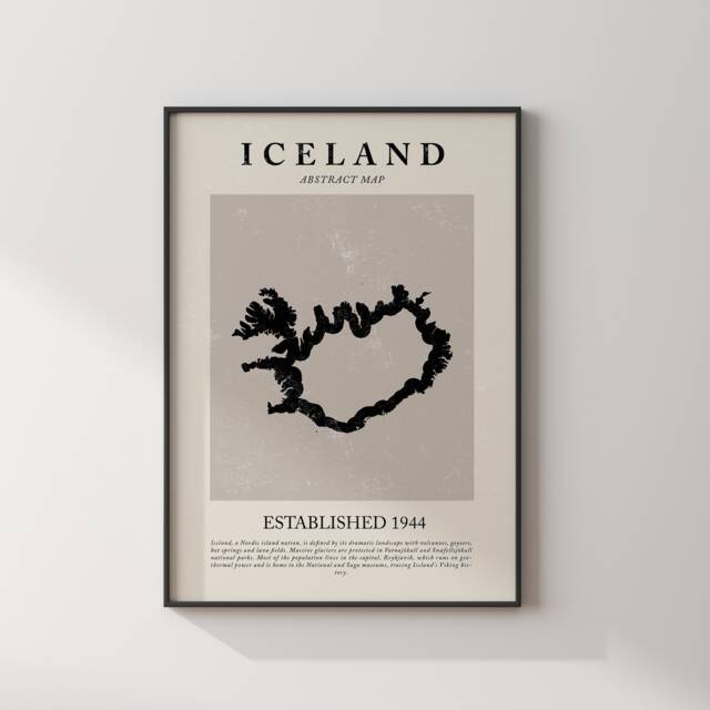 Iceland Map Vintage Abstract Wall Art Print Picasso + Matisse Inspired Travel Poster - image 1