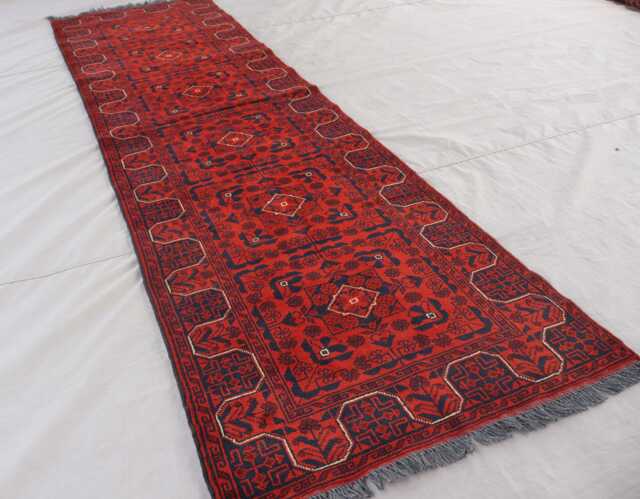 3x10 Runner Rug, Stunning Afghan Bukhara Rug, Hand Knotted Wool Vintage Pattern Oriental Red Turkmen Tribal 10 Ft Hallway Rug - image 1