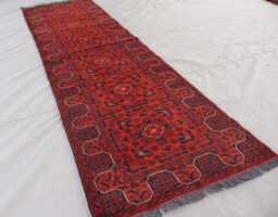 3x10 Runner Rug, Stunning Afghan Bukhara Rug, Hand Knotted Wool Vintage Pattern Oriental Red Turkmen Tribal 10 Ft Hallway Rug - thumbnail 1