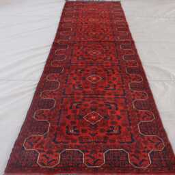 3x10 Runner Rug, Stunning Afghan Bukhara Rug, Hand Knotted Wool Vintage Pattern Oriental Red Turkmen Tribal 10 Ft Hallway Rug - thumbnail 2