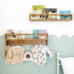 Hardwood Plywood Nursery Shelf With Pegs - Baby Room Decor - thumbnail 2