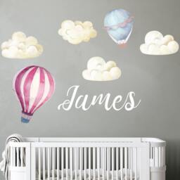 Watercolor Clouds & Hot Air Balloons Set Decals Baby Boy Nursery Bedroom Personalize Name Wall Sticker Kids Room Playroom Decoration R4 - thumbnail 3