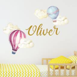 Watercolor Clouds & Hot Air Balloons Set Decals Baby Boy Nursery Bedroom Personalize Name Wall Sticker Kids Room Playroom Decoration R4 - thumbnail 2