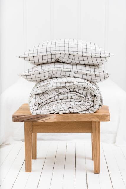 White & Black Check Linen Bedding Set, Includes Duvet & 2 Pillowcases - image 1
